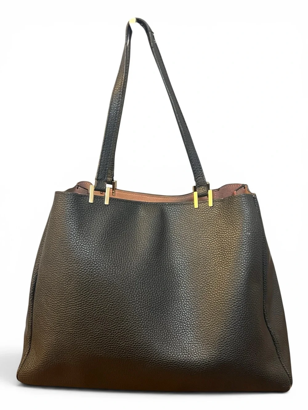 Kate Spade Black Pebbled Leather Shoulder Tote Bag With Bow Accent